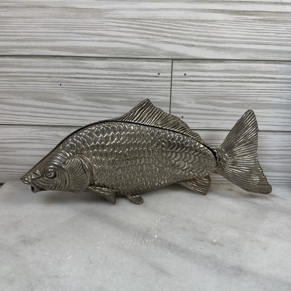 Vintage Italian Silver Plated Carp Fish Napkin Holder Letter Holder Decor 9"